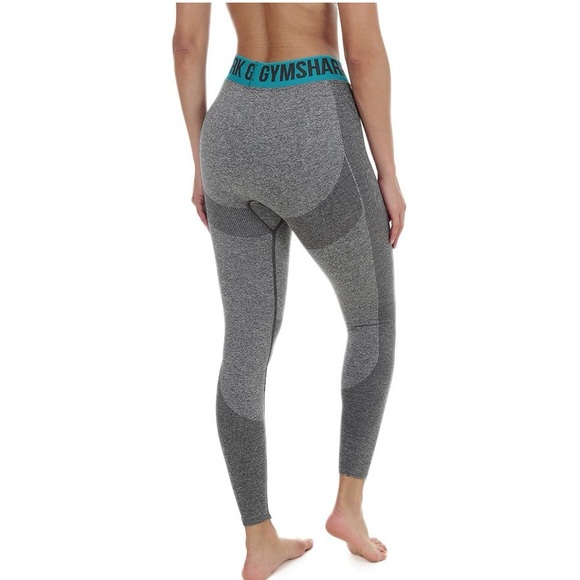 GYMSHARK FLEX - TIGHTS - WOMEN'S - CHARCOAL MARL/HYDRO TEAL/CHARCOAL size small - Picture 2 of 9